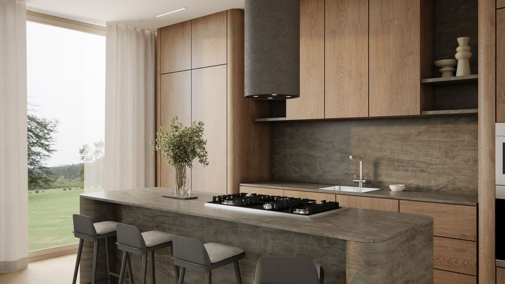 Ostrůvkové digestoře Columni Stono Dark Grey Gesture Control - Šedá - Vizualizace 3