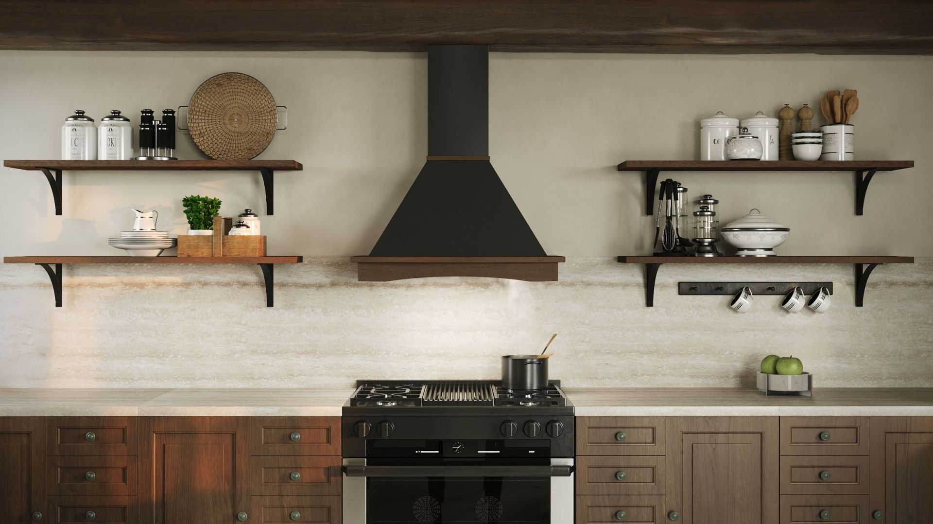 Rustikální digestoře Rustic Black Matt Gesture Control - Matná černá - Vizualizace 3