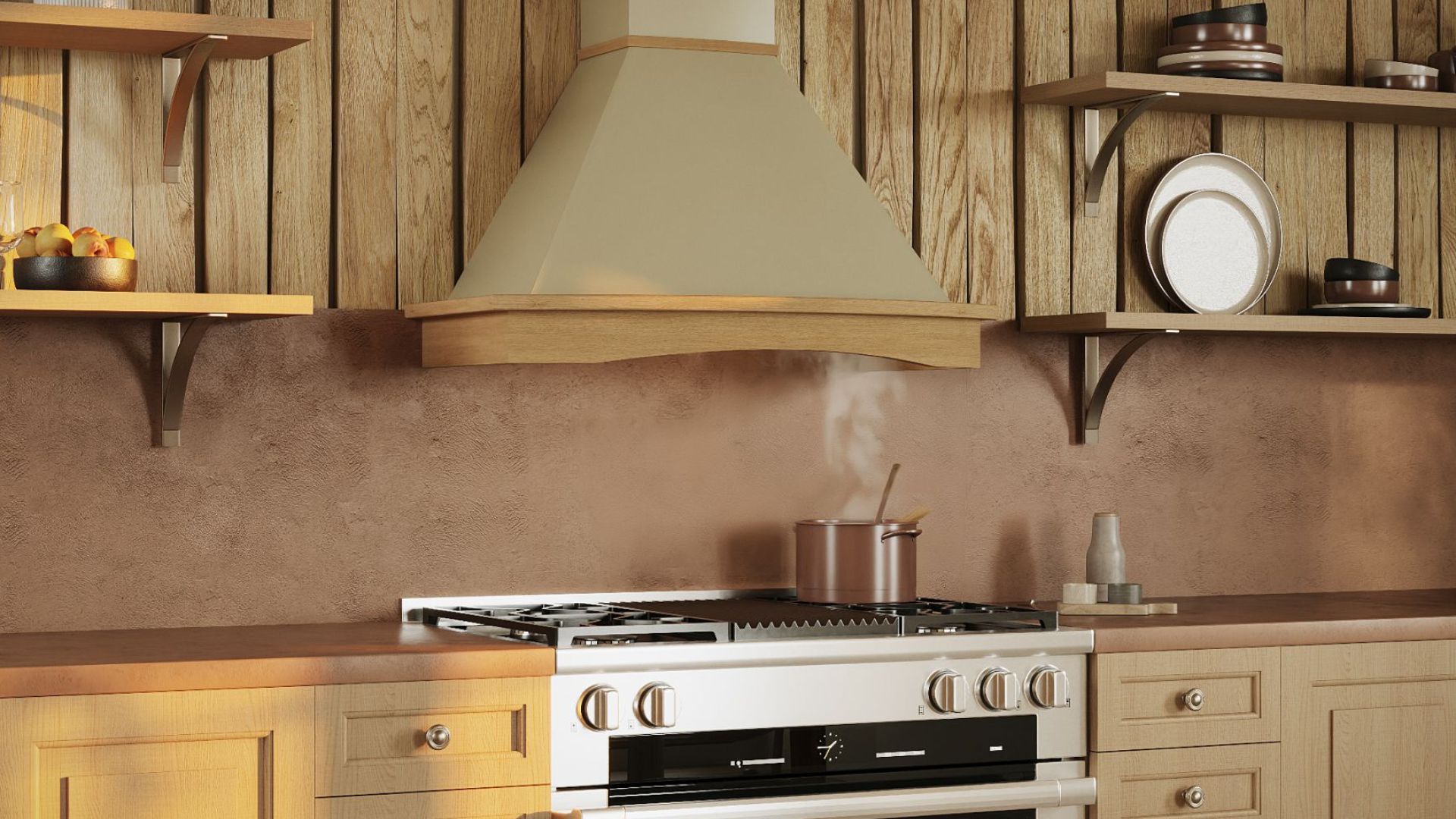 Rustikální digestoře Rustic Ecru Gesture Control - Béžová - Vizualizace 2