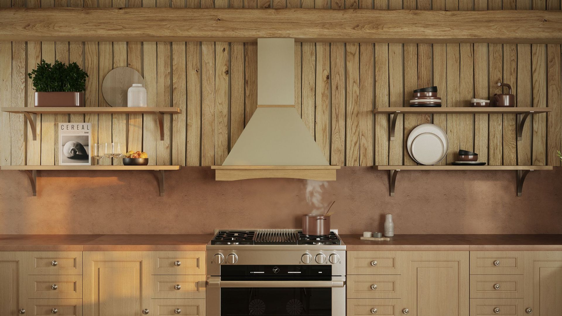 Rustikální digestoře Rustic Ecru Gesture Control - Béžová - Vizualizace 3