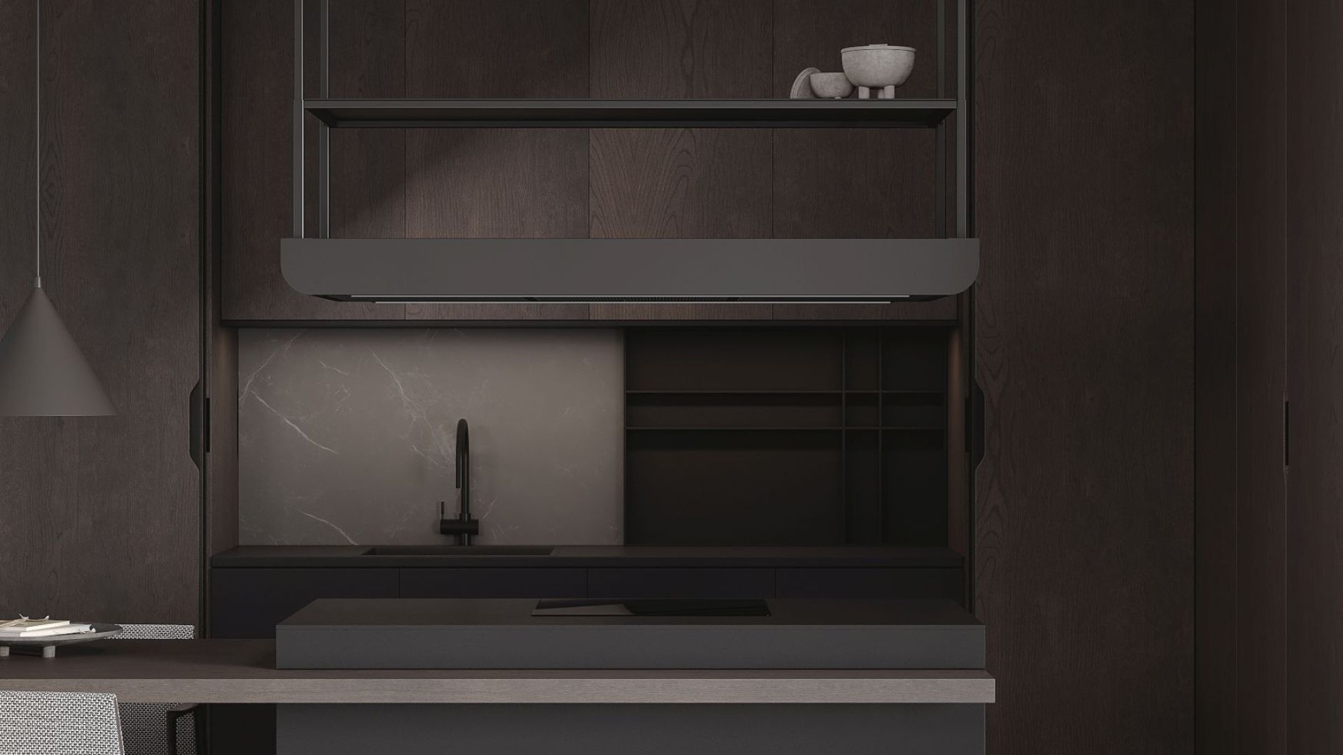 Ostrůvkové digestoře Arne Wood Black Matt - Matná černá - Vizualizace 8