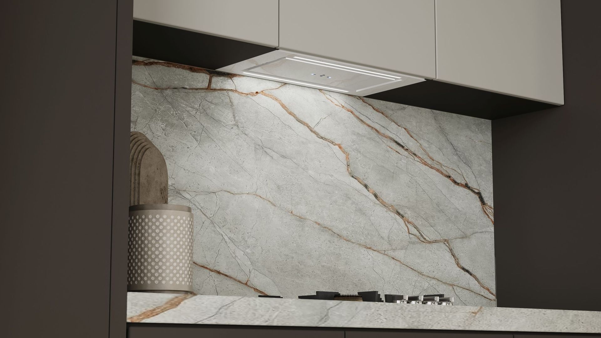 Podstavné digestoře Lando Glass 2STRIPS White Gesture Control - Bílá - Vizualizace 3