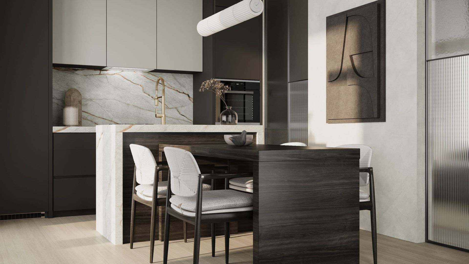 Podstavné digestoře Lando Glass 2STRIPS White Gesture Control - Bílá - Vizualizace