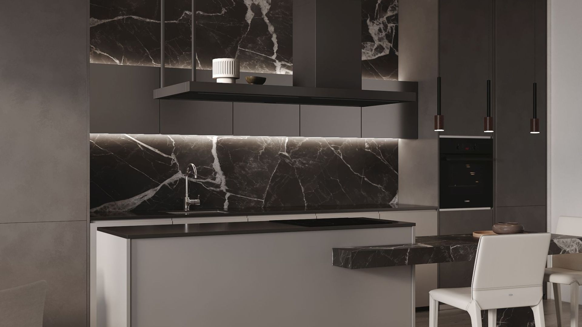 Ostrůvkové digestoře Metropolis Black Matt - Matná černá - Vizualizace 2