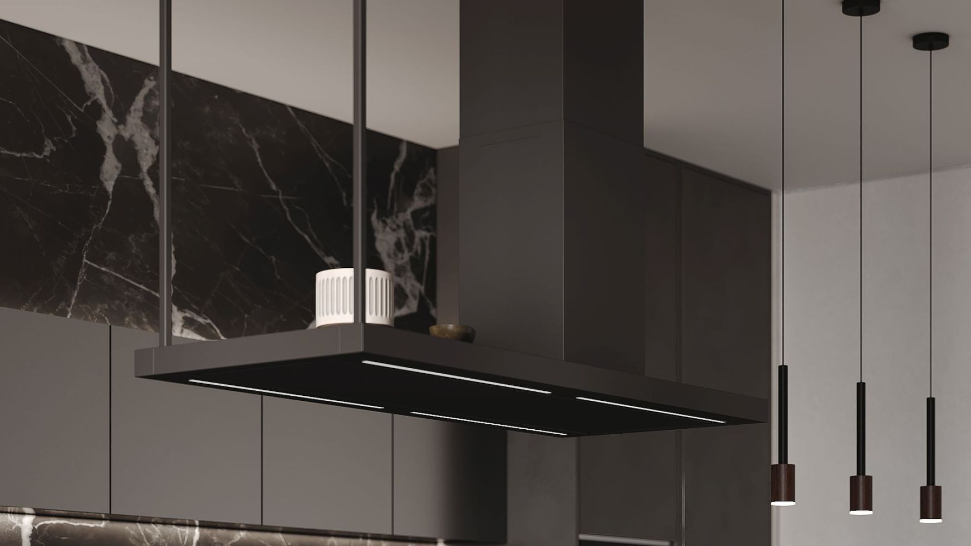 Ostrůvkové digestoře Metropolis Black Matt - Matná černá - Vizualizace 3