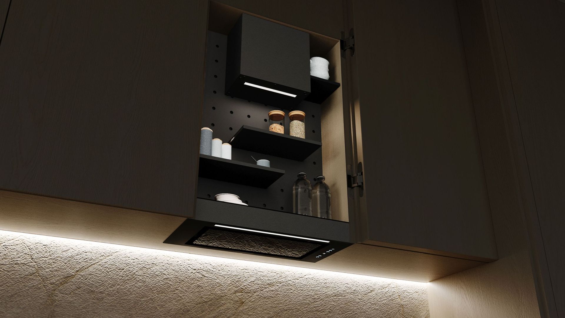 Podstavné digestoře Vestavná digestoř Micra Space Black Matt - Matná černá - Vizualizace 6