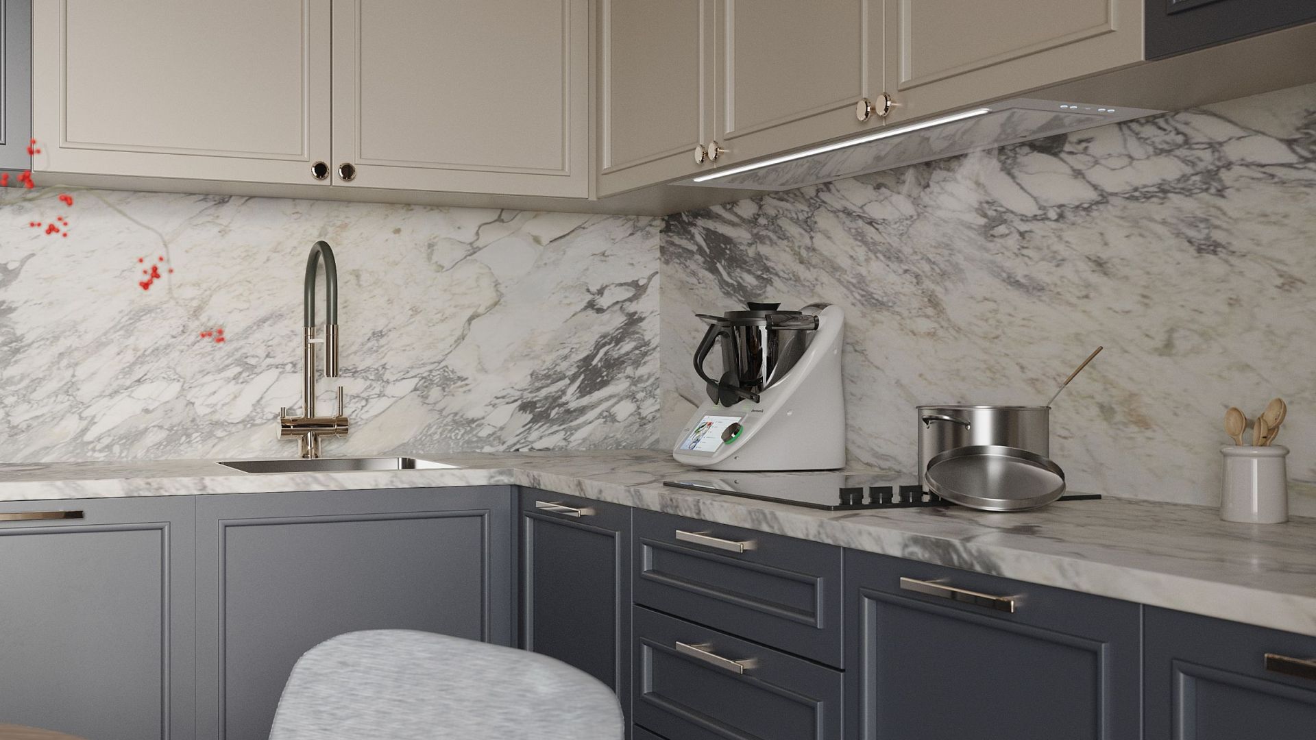 Podstavné digestoře Micra White Matt 120 cm - Matná bílá - Vizualizace