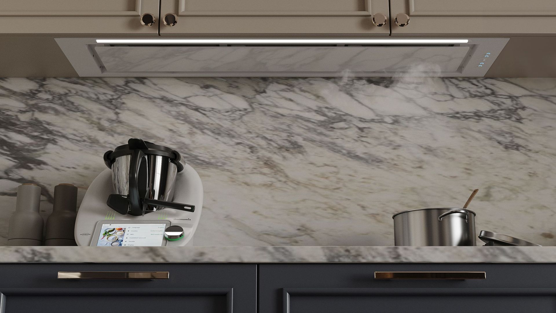 Podstavné digestoře Micra White Matt 120 cm - Matná bílá - Vizualizace 3