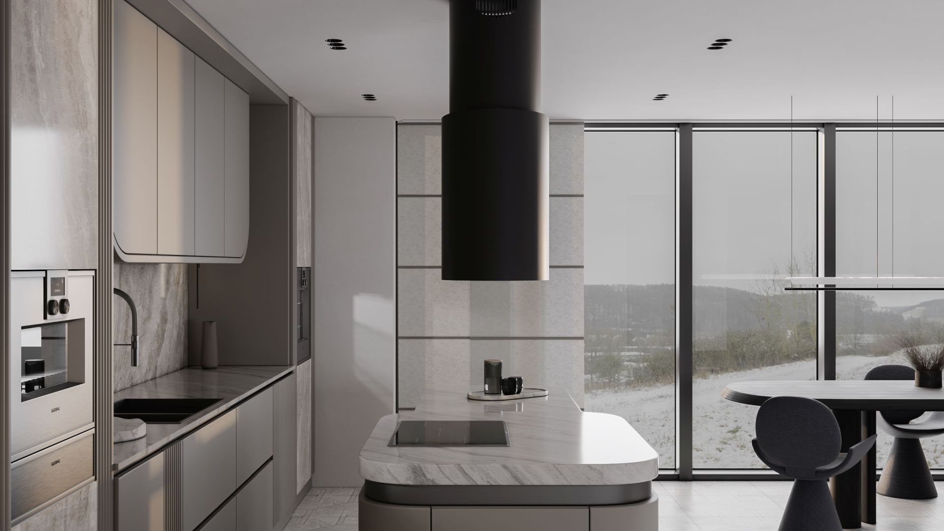 Ostrůvkové digestoře Oval Black Matt - Matná černá - Vizualizace 5