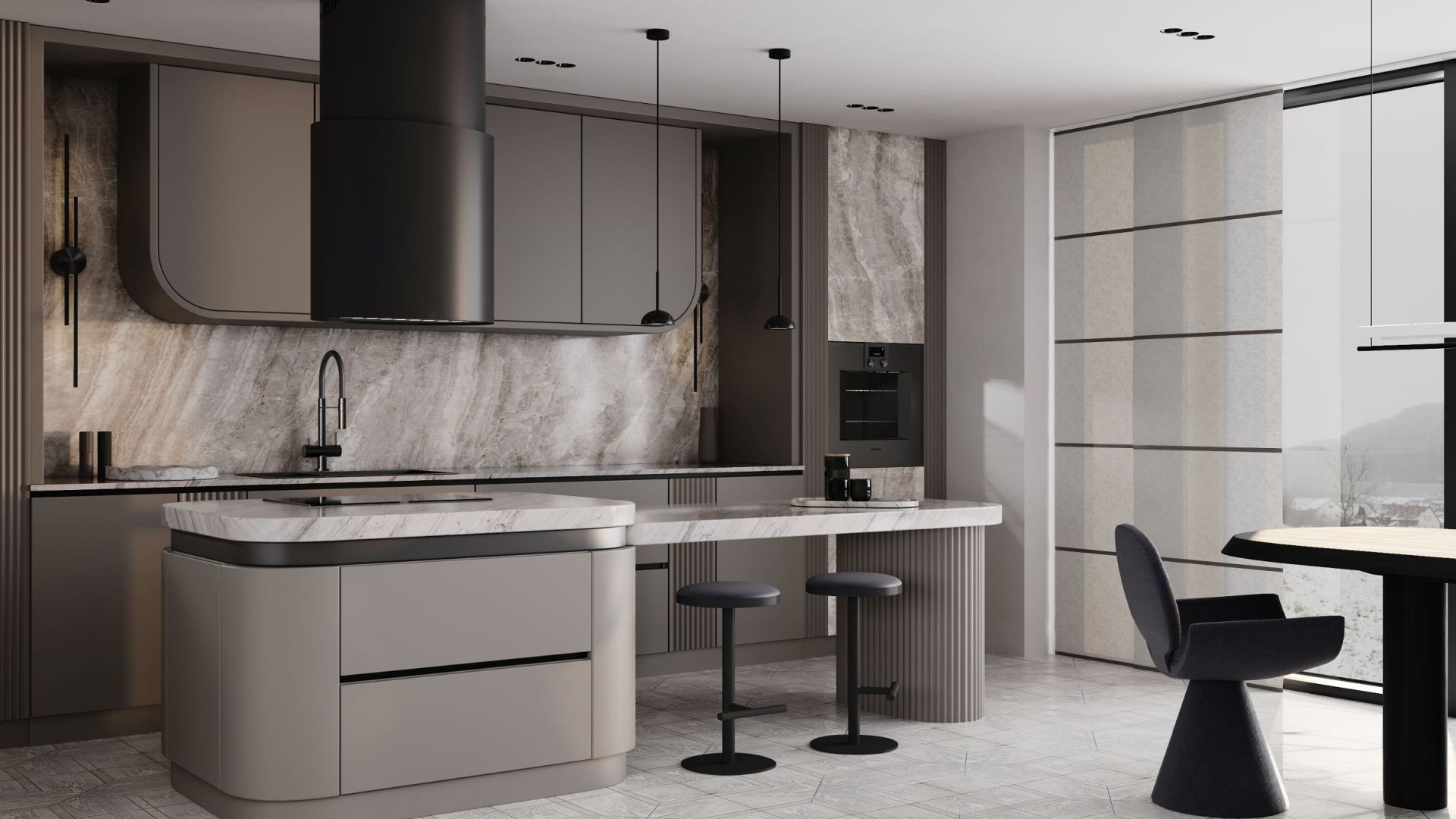 Ostrůvkové digestoře Oval Black Matt - Matná černá - Vizualizace 6