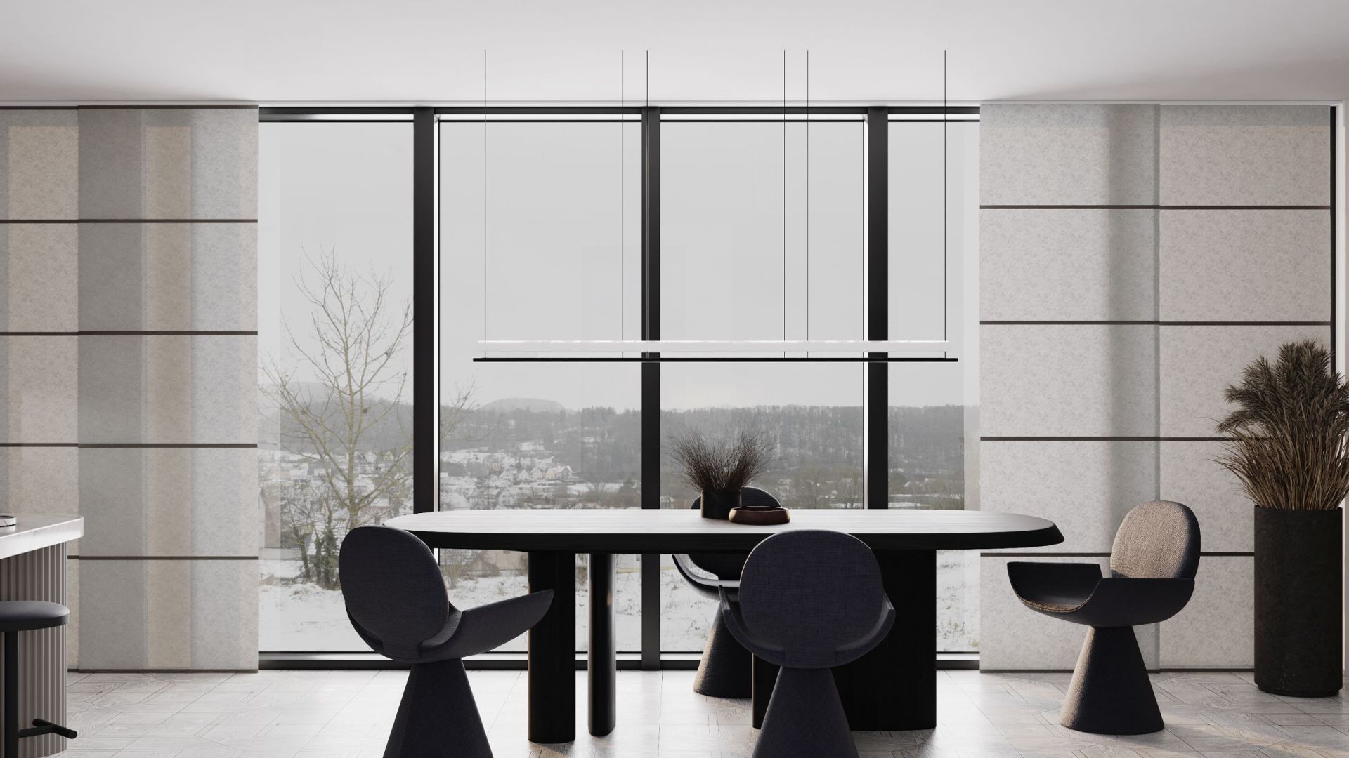 Ostrůvkové digestoře Oval Black Matt - Matná černá - Vizualizace 3