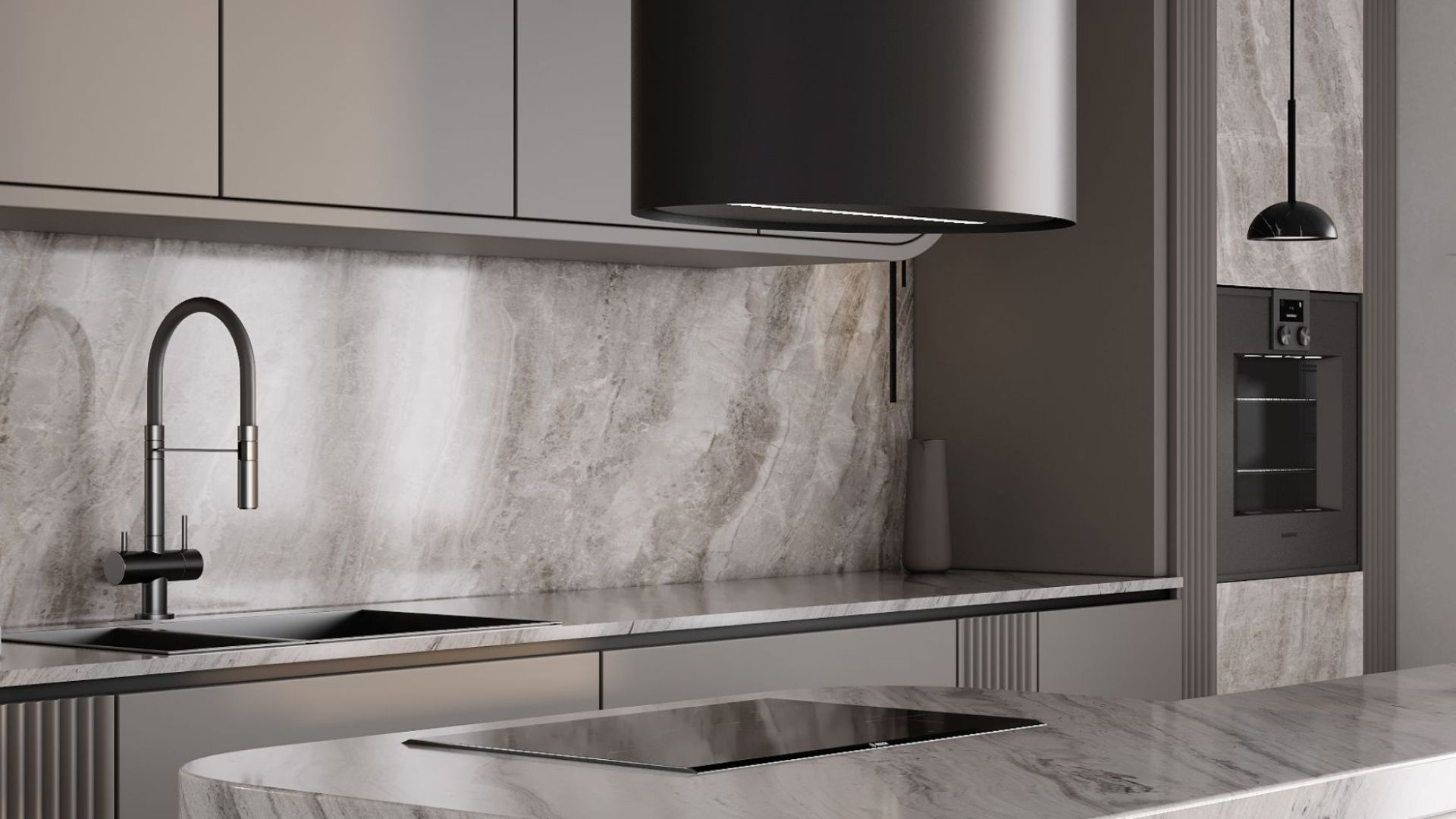 Ostrůvkové digestoře Oval Black Matt - Matná černá - Vizualizace 7