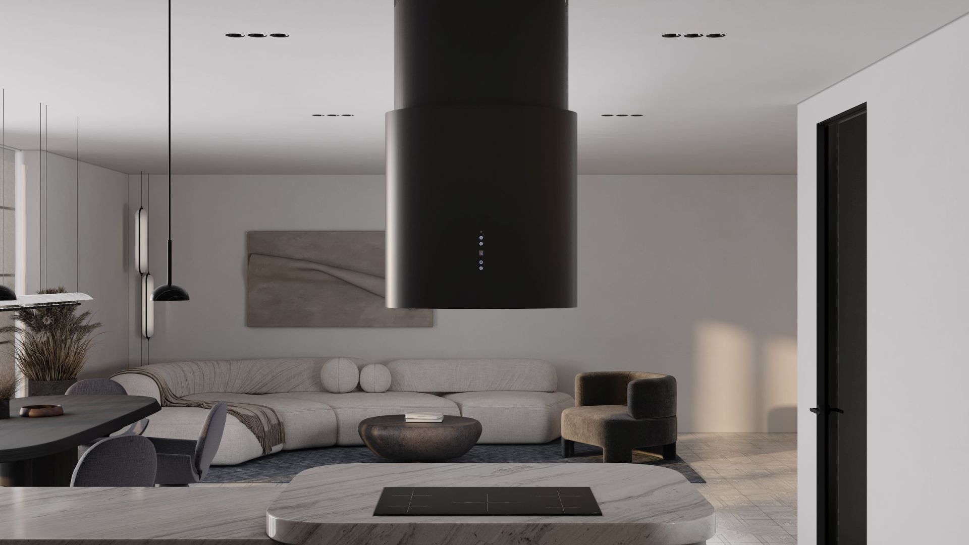 Ostrůvkové digestoře Oval Black Matt - Matná černá - Vizualizace 8