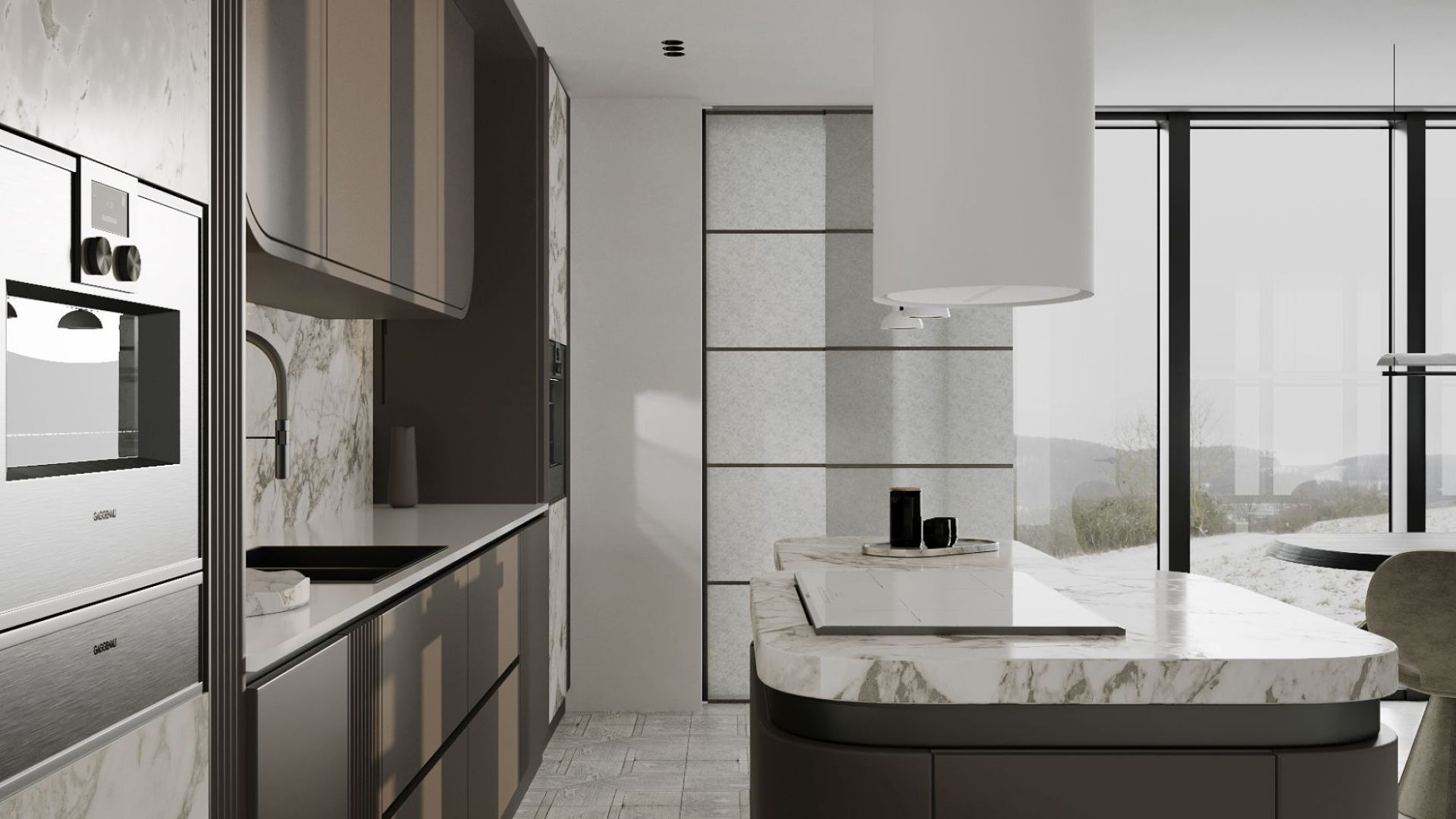 Ostrůvkové digestoře Oval White Matt - Matná bílá - Vizualizace 4