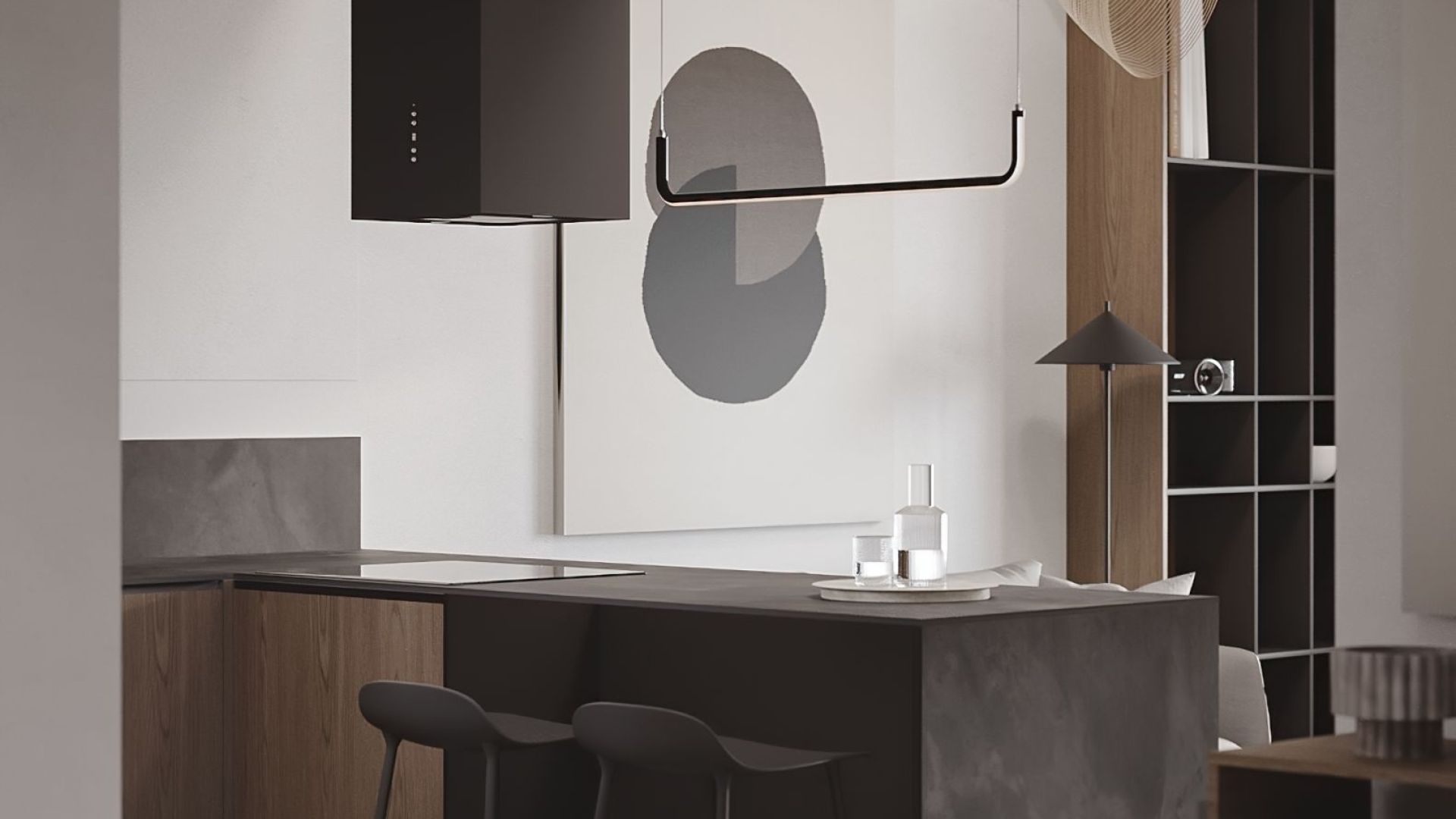 Ostrůvkové digestoře Quadro Black Matt - Matná černá - Vizualizace
