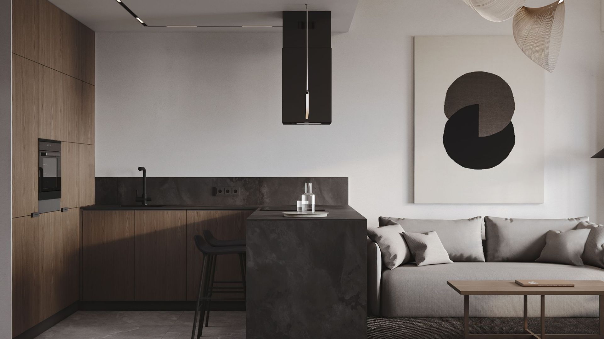 Ostrůvkové digestoře Quadro Black Matt - Matná černá - Vizualizace 3