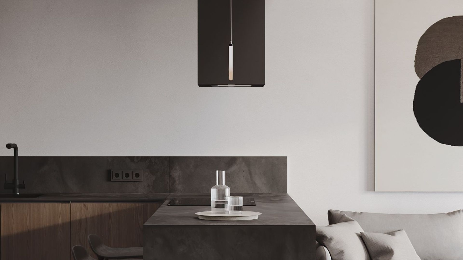 Ostrůvkové digestoře Quadro Black Matt - Matná černá - Vizualizace 5