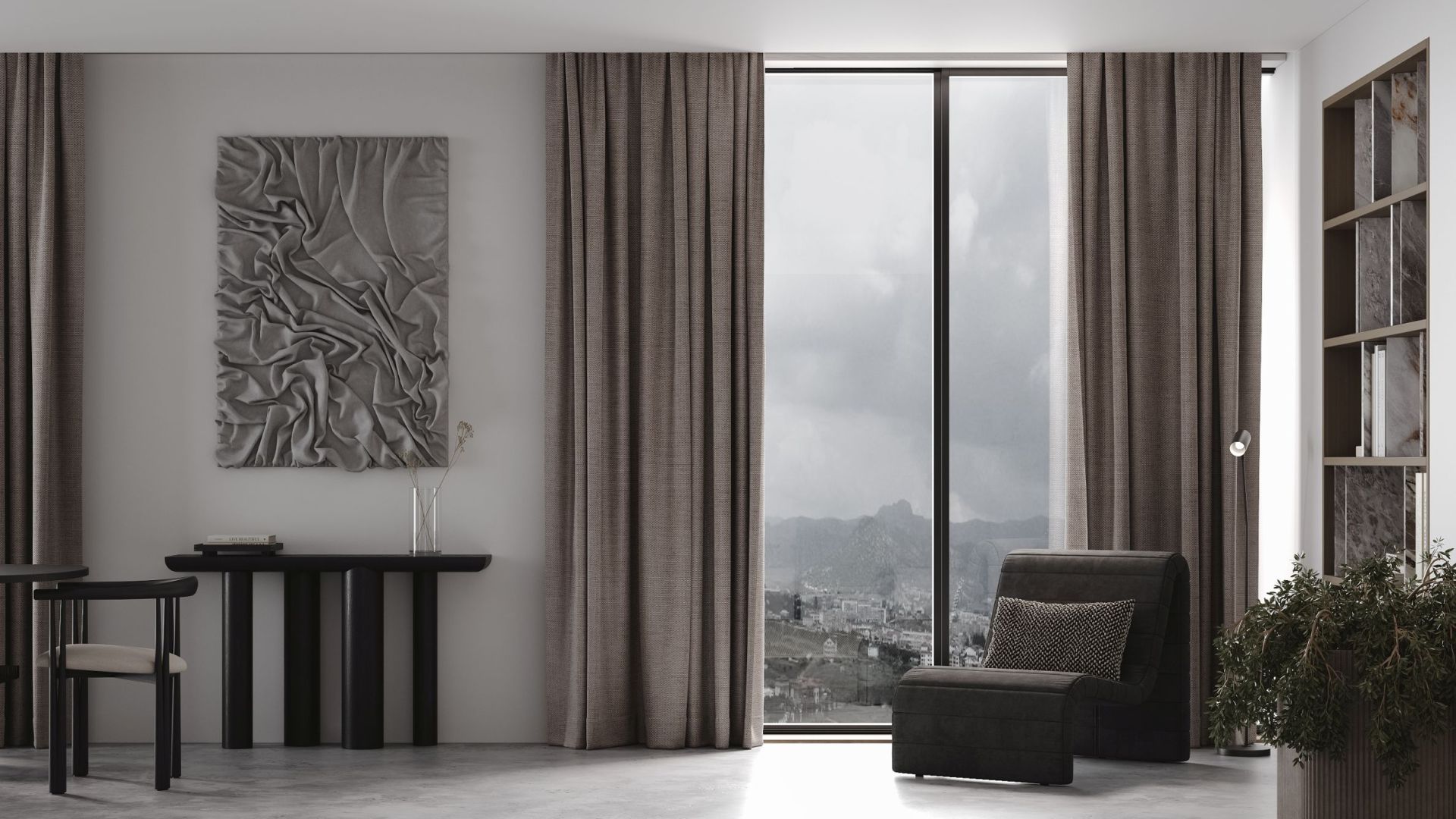 Ostrůvkové digestoře Quadro Cage Asymmetric Glass Black Matt - Matná černá - Vizualizace 2