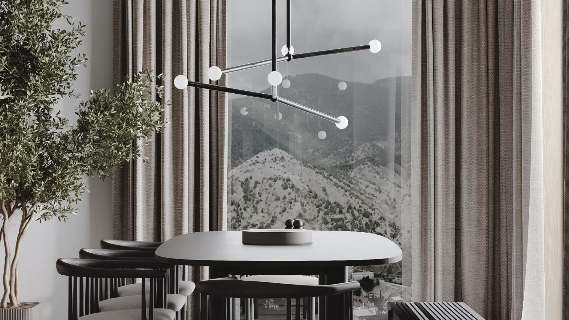 Ostrůvkové digestoře Quadro Cage Asymmetric Glass Black Matt - Matná černá - Vizualizace 5