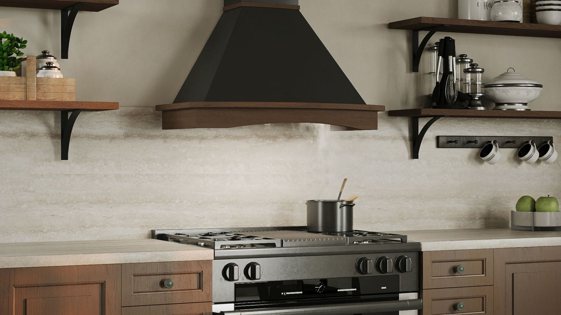 Rustikální digestoře Rustic Black Matt - Matná černá - Vizualizace