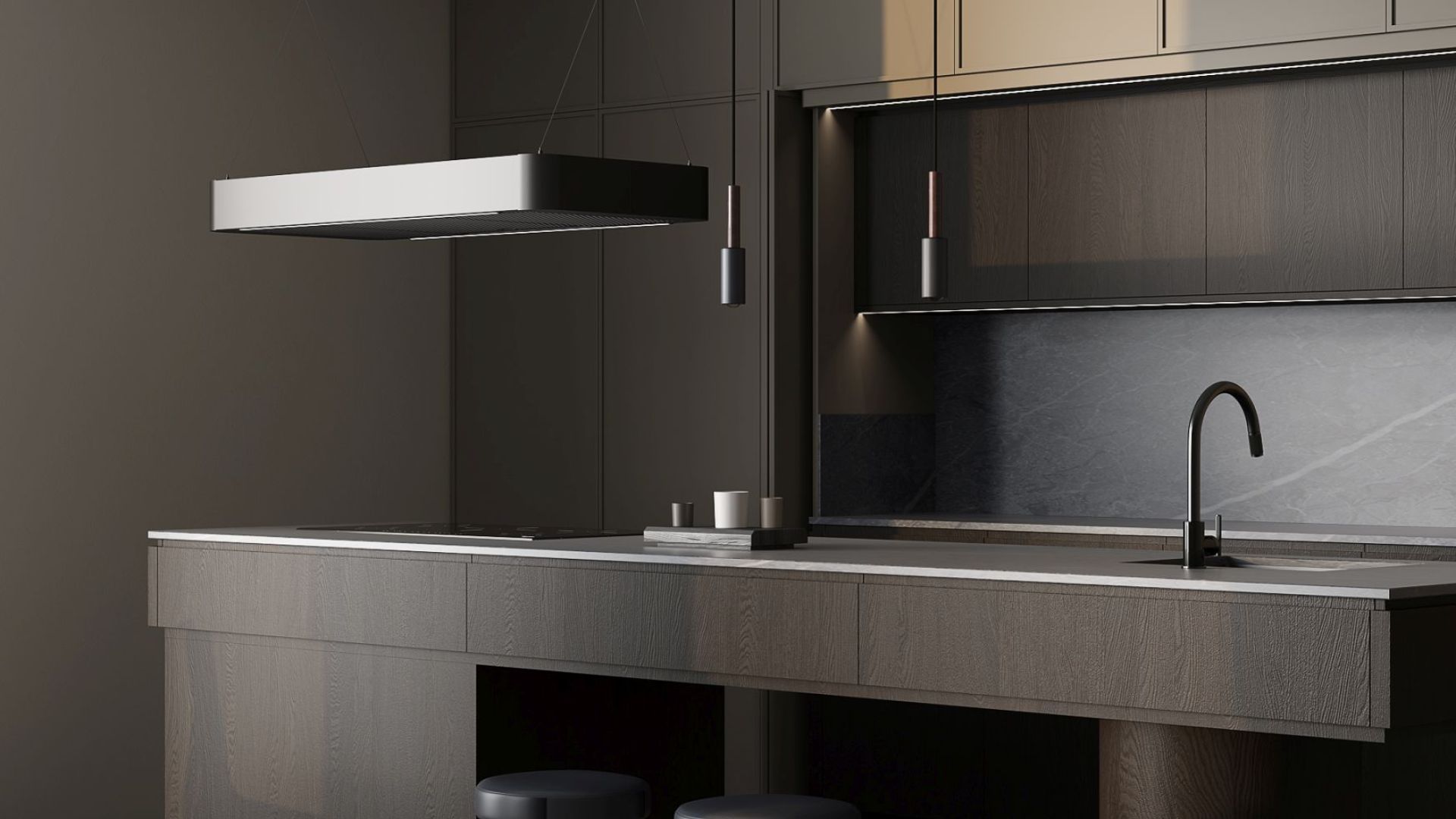 Ostrůvkové digestoře Sven Black Matt - Matná černá - Vizualizace 2