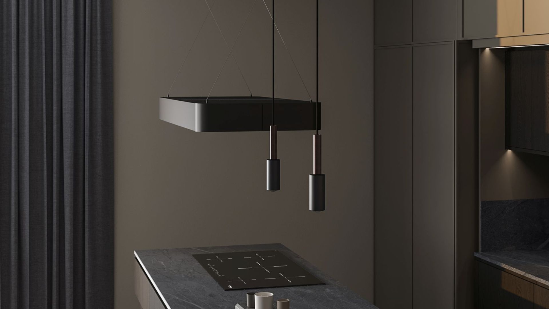 Ostrůvkové digestoře Sven Black Matt - Matná černá - Vizualizace 3