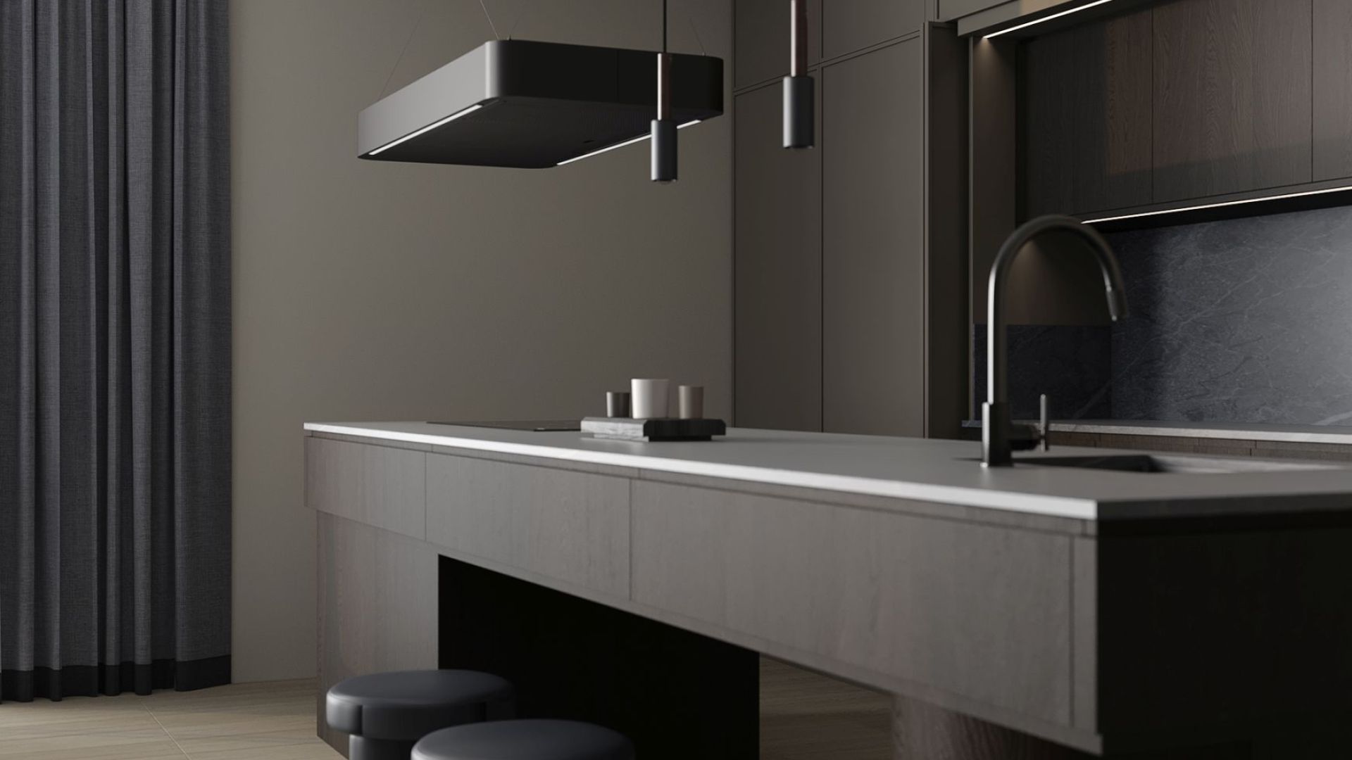 Ostrůvkové digestoře Sven Black Matt - Matná černá - Vizualizace 6