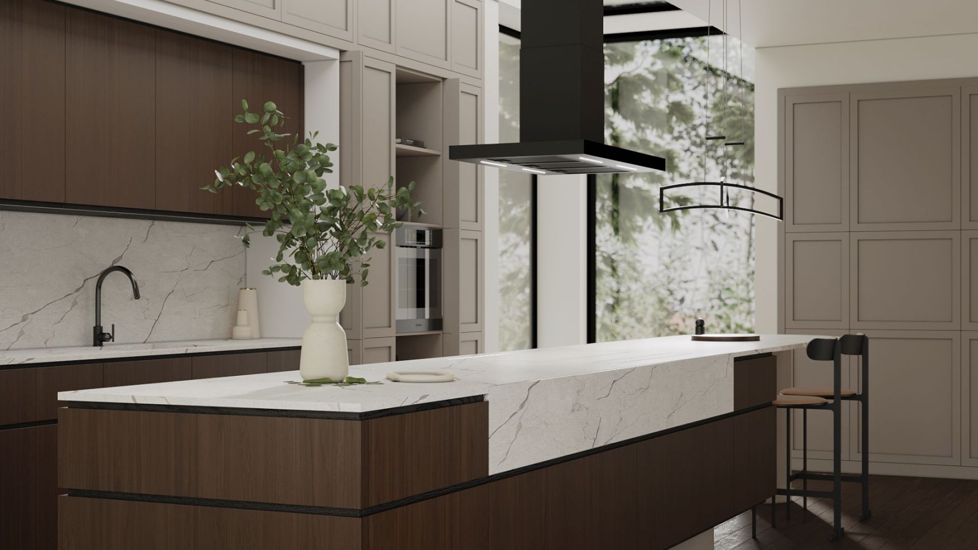 Ostrůvkové digestoře Sento Eco Island Strips Black Matt - Matná černá - Vizualizace 2