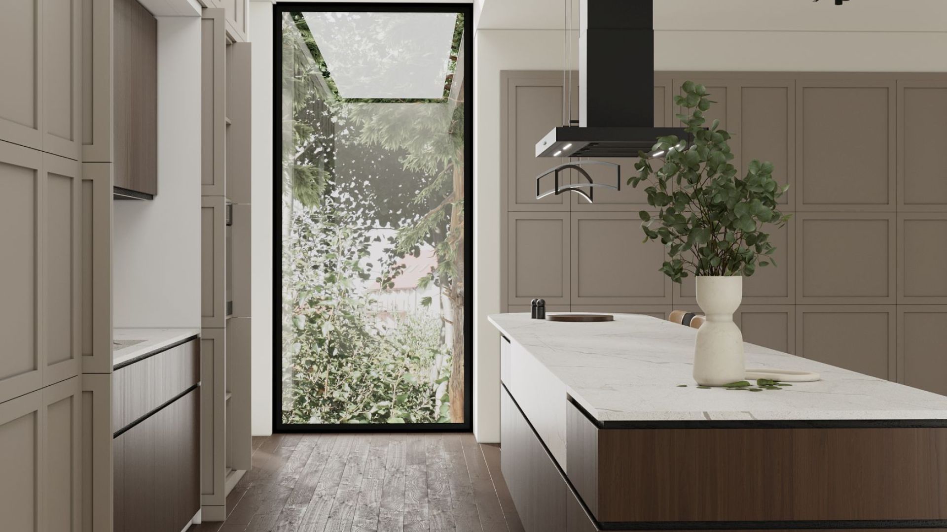 Ostrůvkové digestoře Sento Eco Island Strips Black Matt - Matná černá - Vizualizace 3