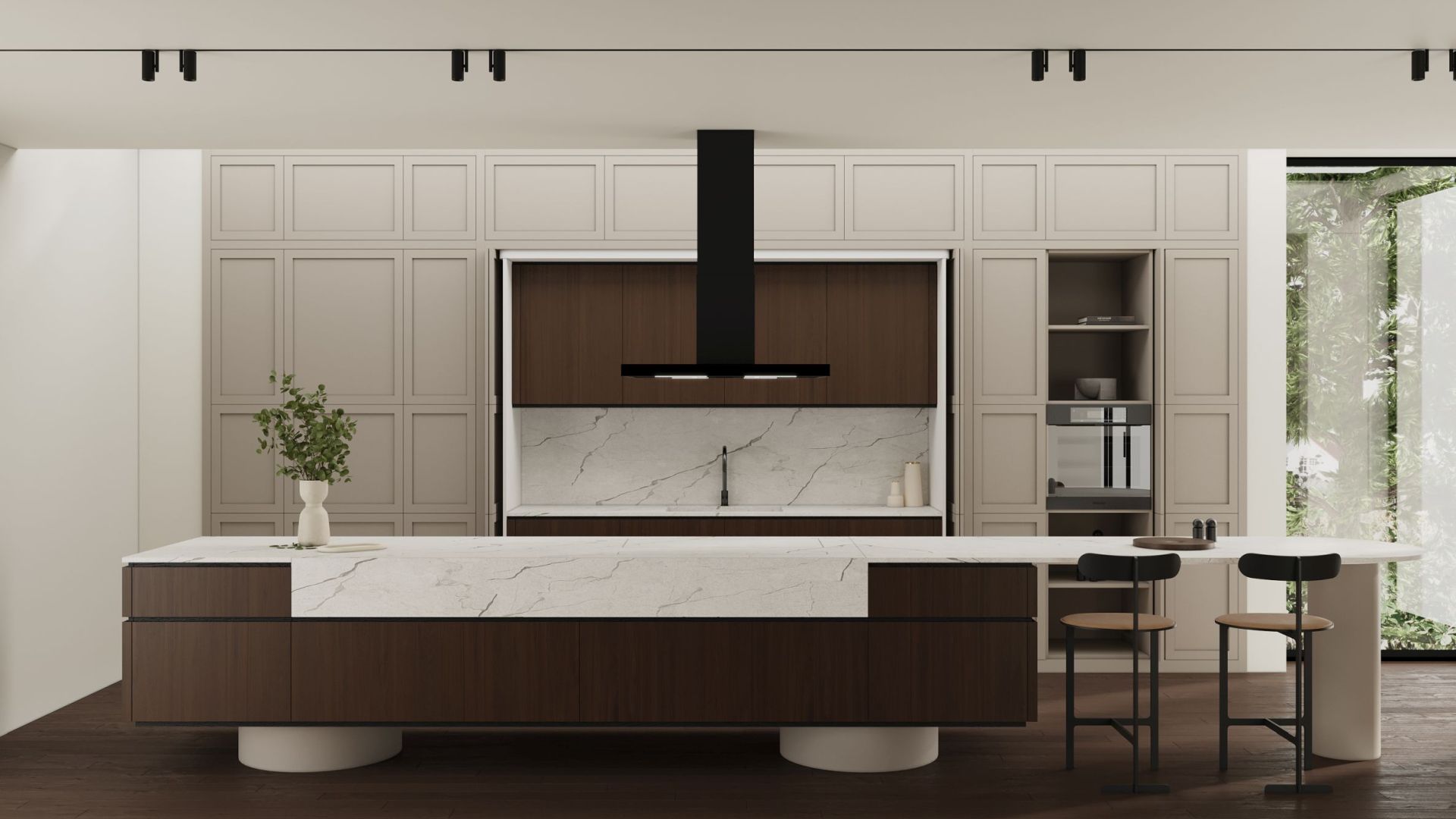 Ostrůvkové digestoře Sento Eco Island Strips Black Matt - Matná černá - Vizualizace 4