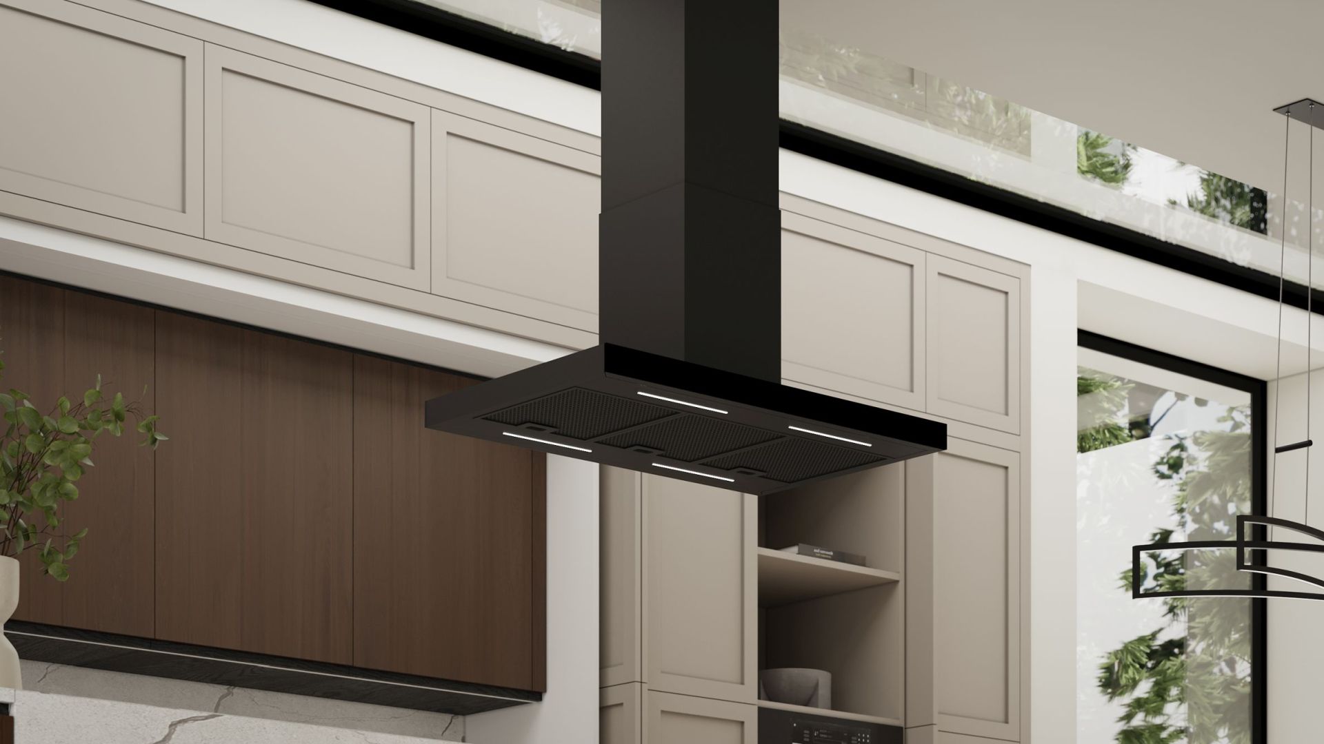 Ostrůvkové digestoře Sento Eco Island Strips Black Matt - Matná černá - Vizualizace 5