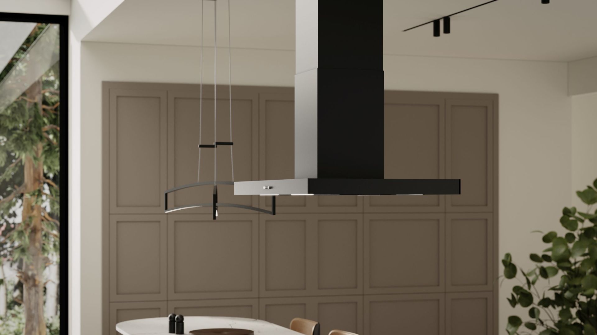 Ostrůvkové digestoře Sento Eco Island Strips Black Matt - Matná černá - Vizualizace 9