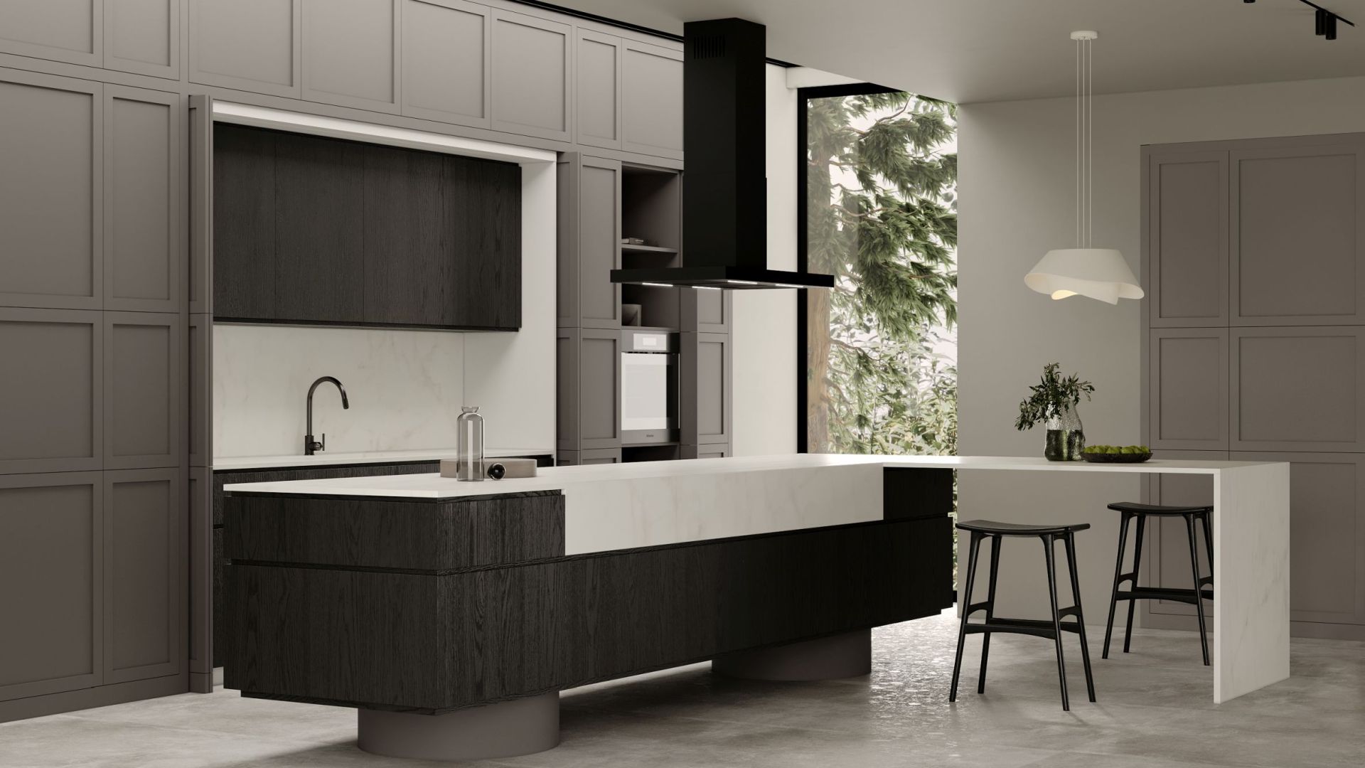 Ostrůvkové digestoře Sento Island Strips Black Matt - Matná černá - Vizualizace