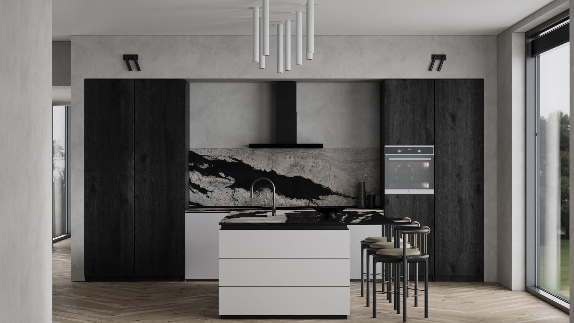 Komínové digestoře Sento OR Strips Black Matt - Matná černá - Vizualizace