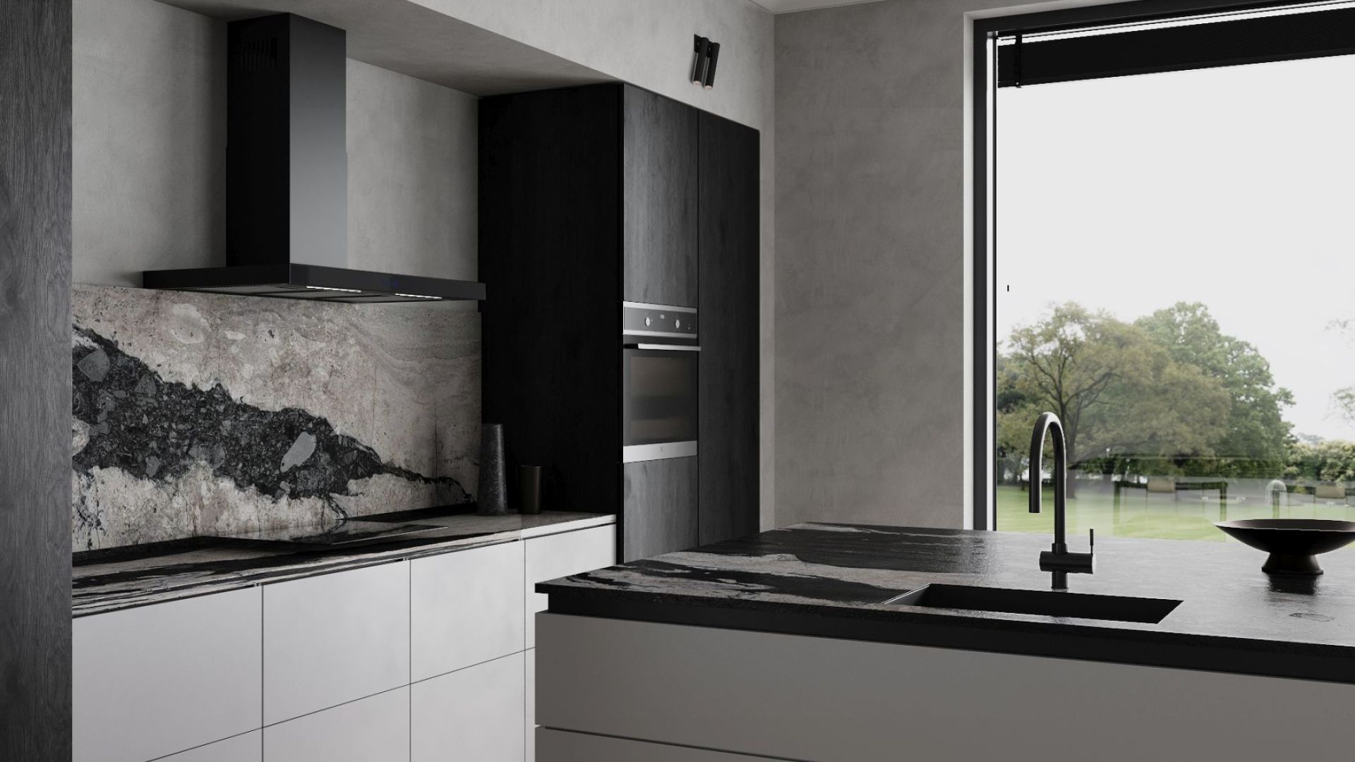 Komínové digestoře Sento OR Strips Black Matt - Matná černá - Vizualizace 3