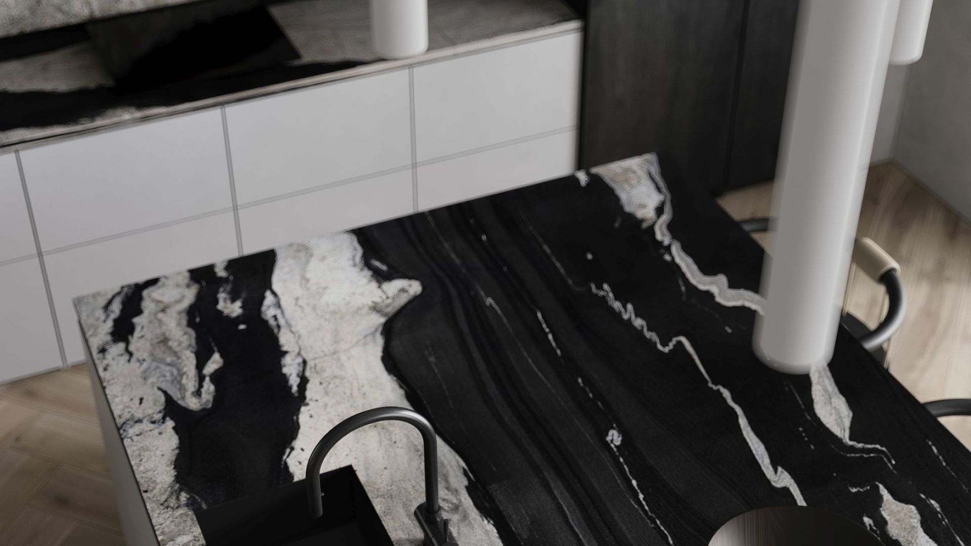 Komínové digestoře Sento OR Strips Black Matt - Matná černá - Vizualizace 5