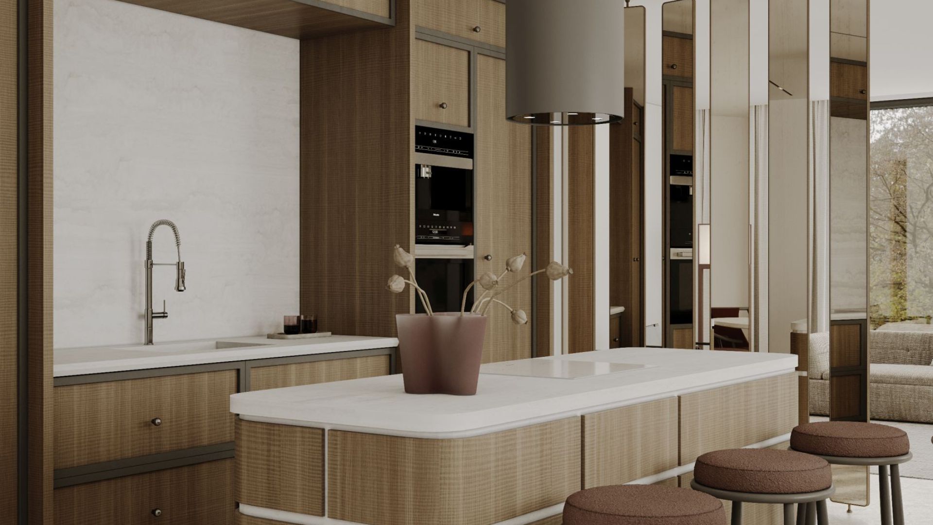 Ostrůvkové digestoře Tubo Taupe - Taupe - Vizualizace