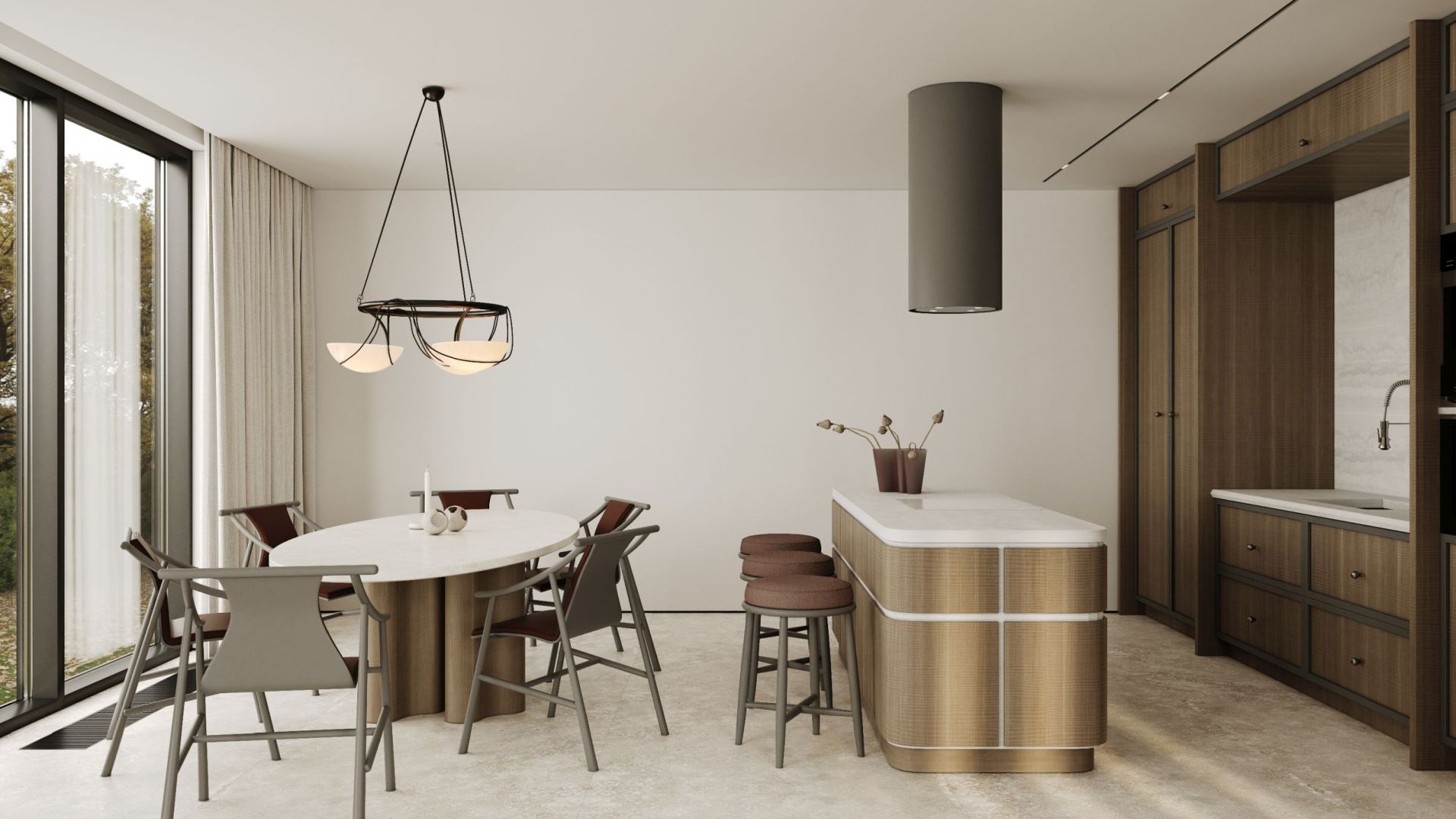 Ostrůvkové digestoře Tubo Taupe - Taupe - Vizualizace 2