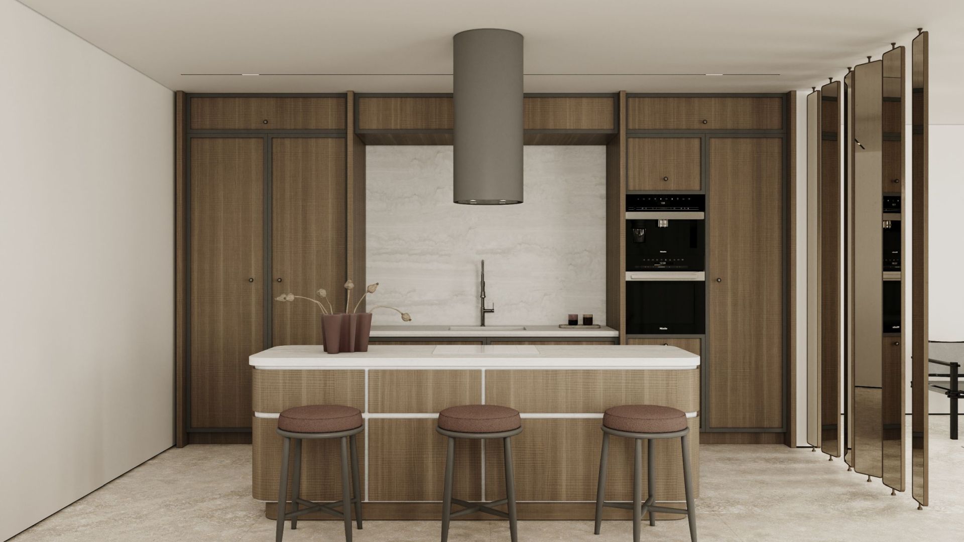 Ostrůvkové digestoře Tubo Taupe - Taupe - Vizualizace 4