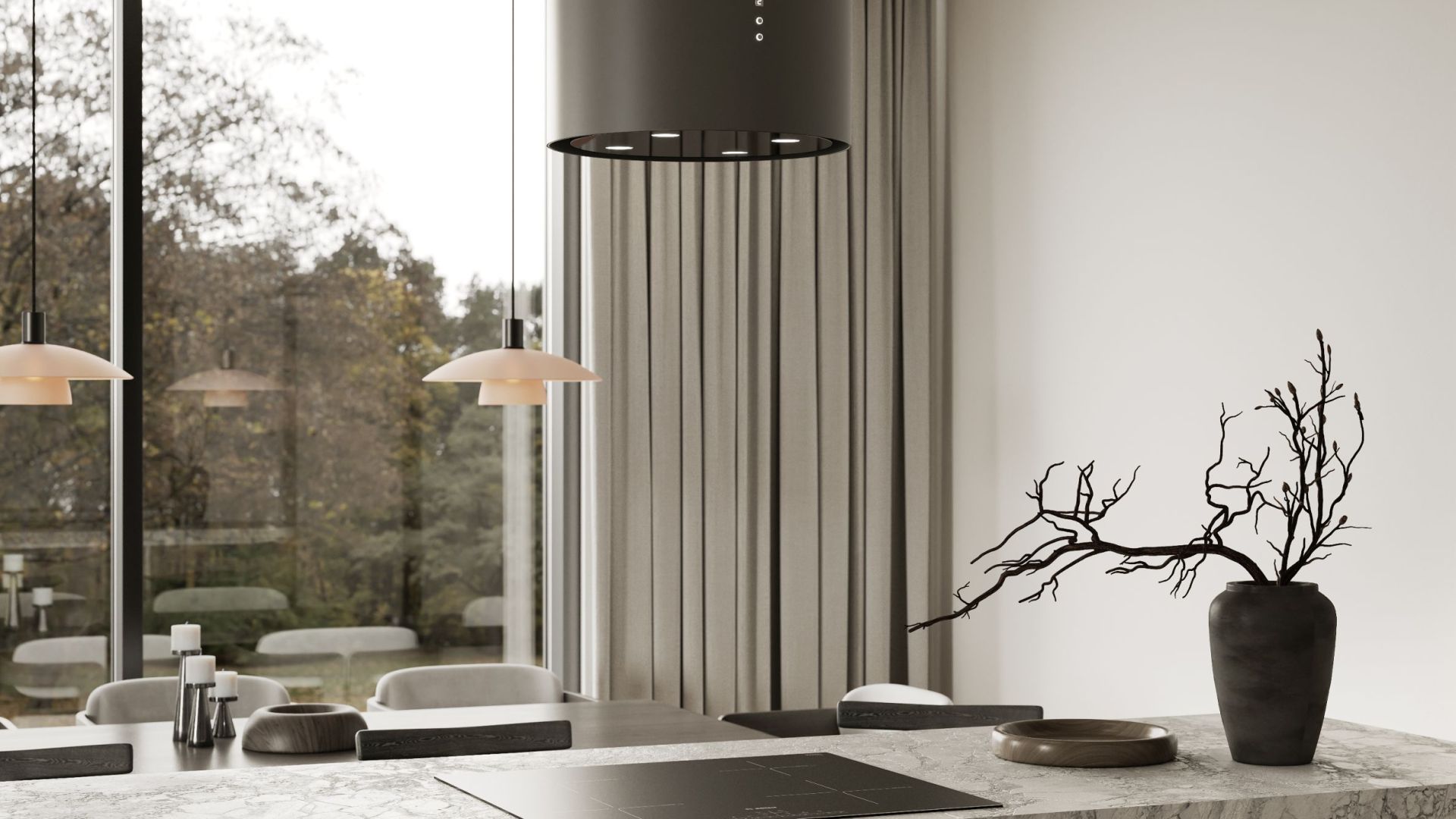 Ostrůvkové digestoře Tubo Antracyte - Antracite - Vizualizace 3