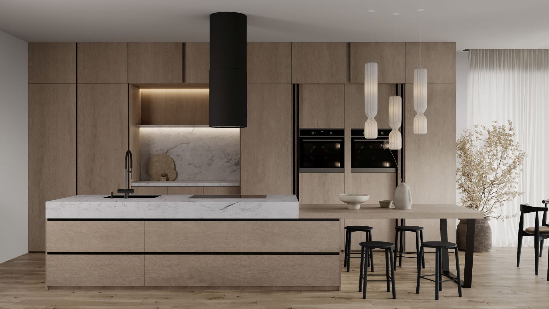 Ostrůvkové digestoře Tubo Black Matt Gesture Control - Matná černá - Vizualizace