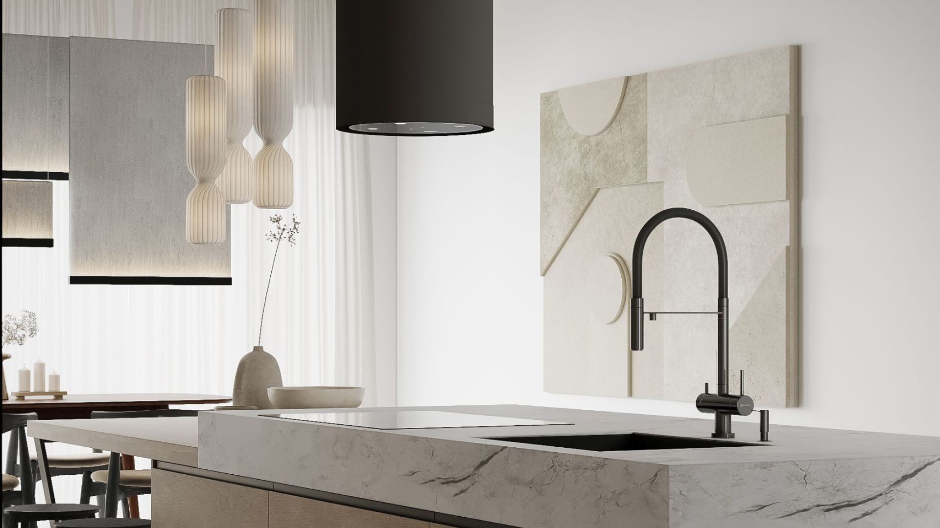 Ostrůvkové digestoře Tubo Black Matt Gesture Control - Matná černá - Vizualizace 2