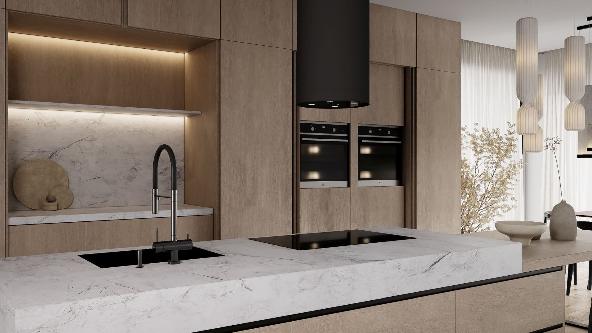 Ostrůvkové digestoře Tubo Black Matt Gesture Control - Matná černá - Vizualizace 4