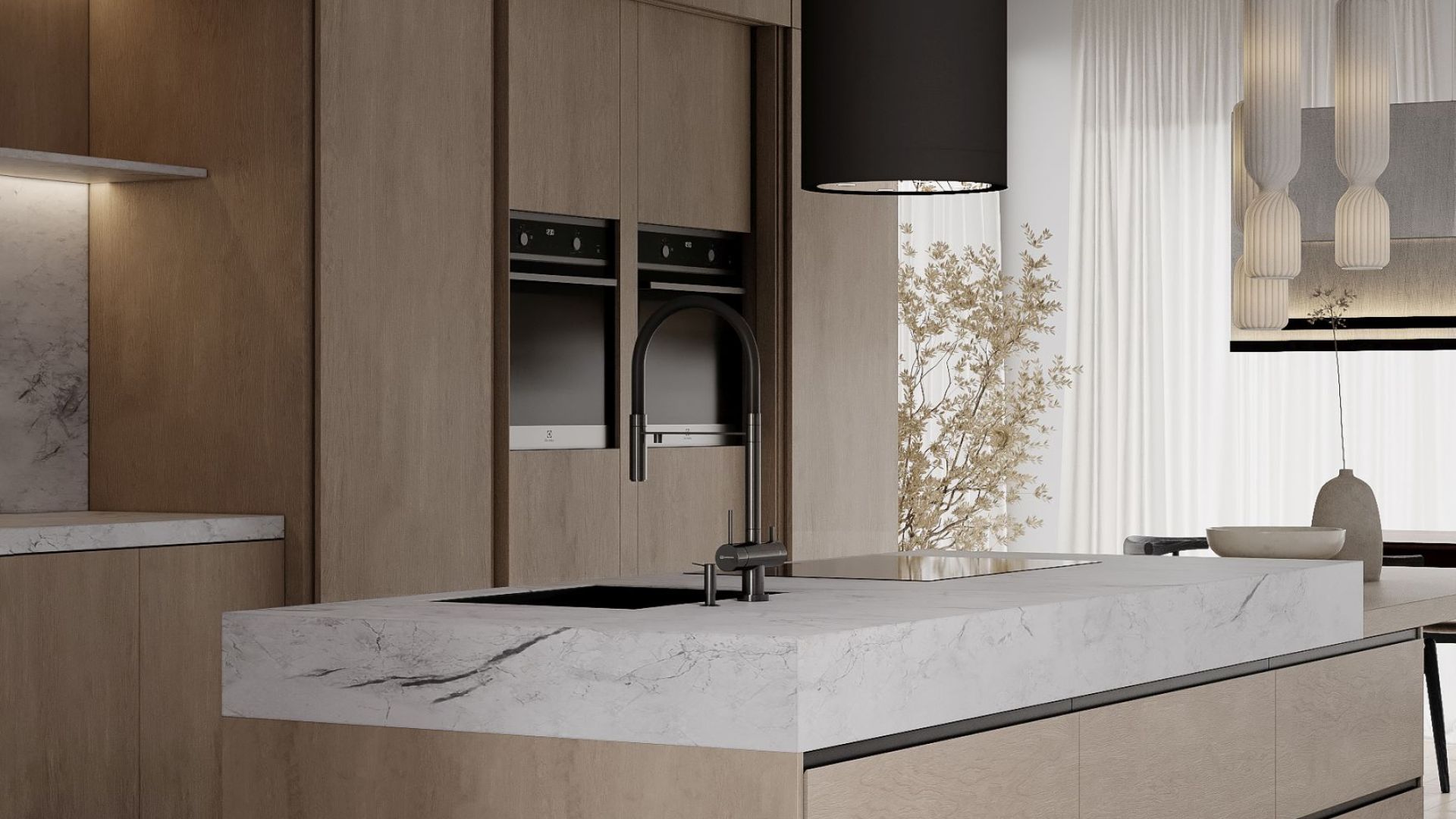 Ostrůvkové digestoře Tubo Black Matt Gesture Control - Matná černá - Vizualizace 7