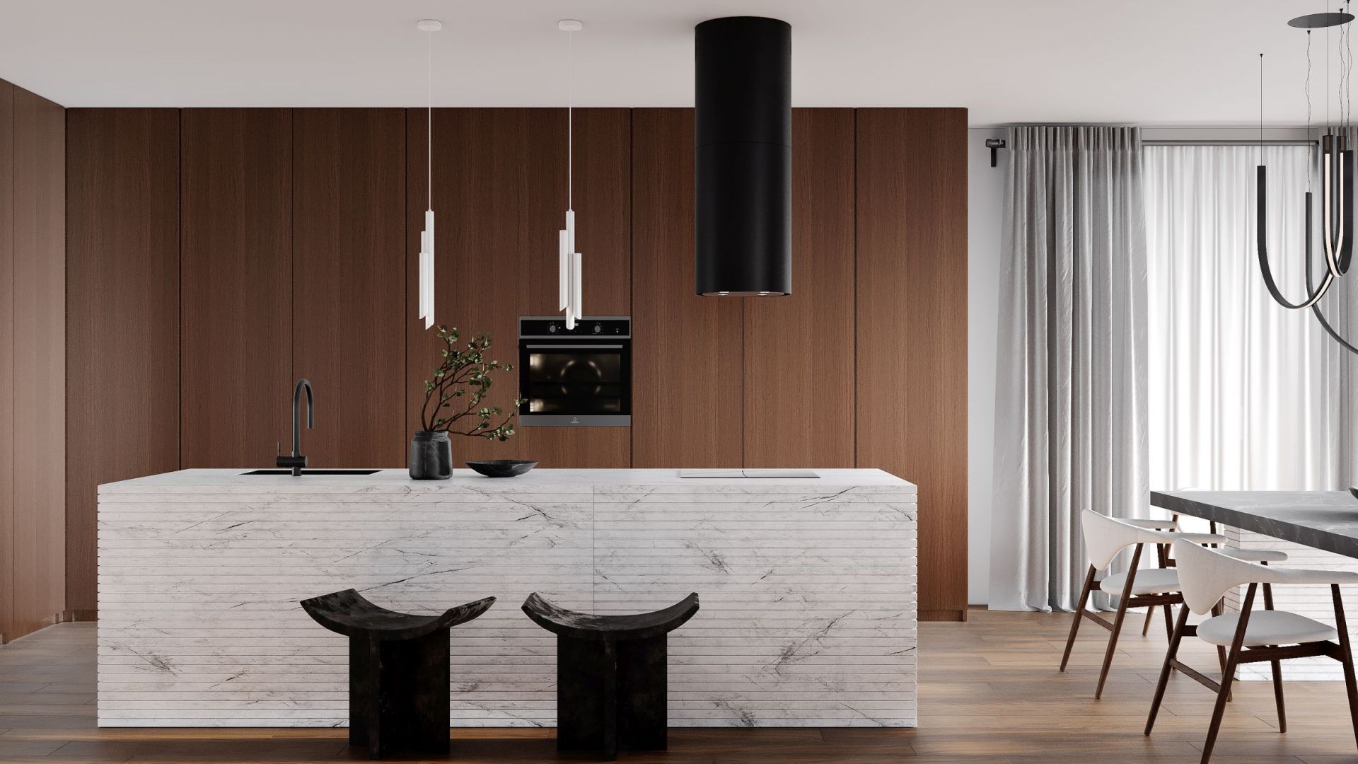 Ostrůvkové digestoře Tubo Black Matt - Matná černá - Vizualizace