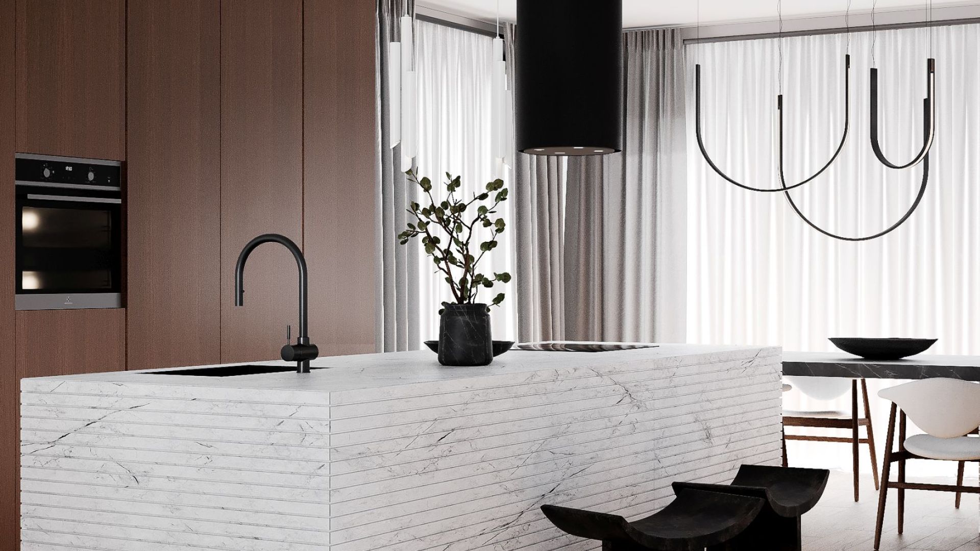 Ostrůvkové digestoře Tubo Black Matt - Matná černá - Vizualizace 2