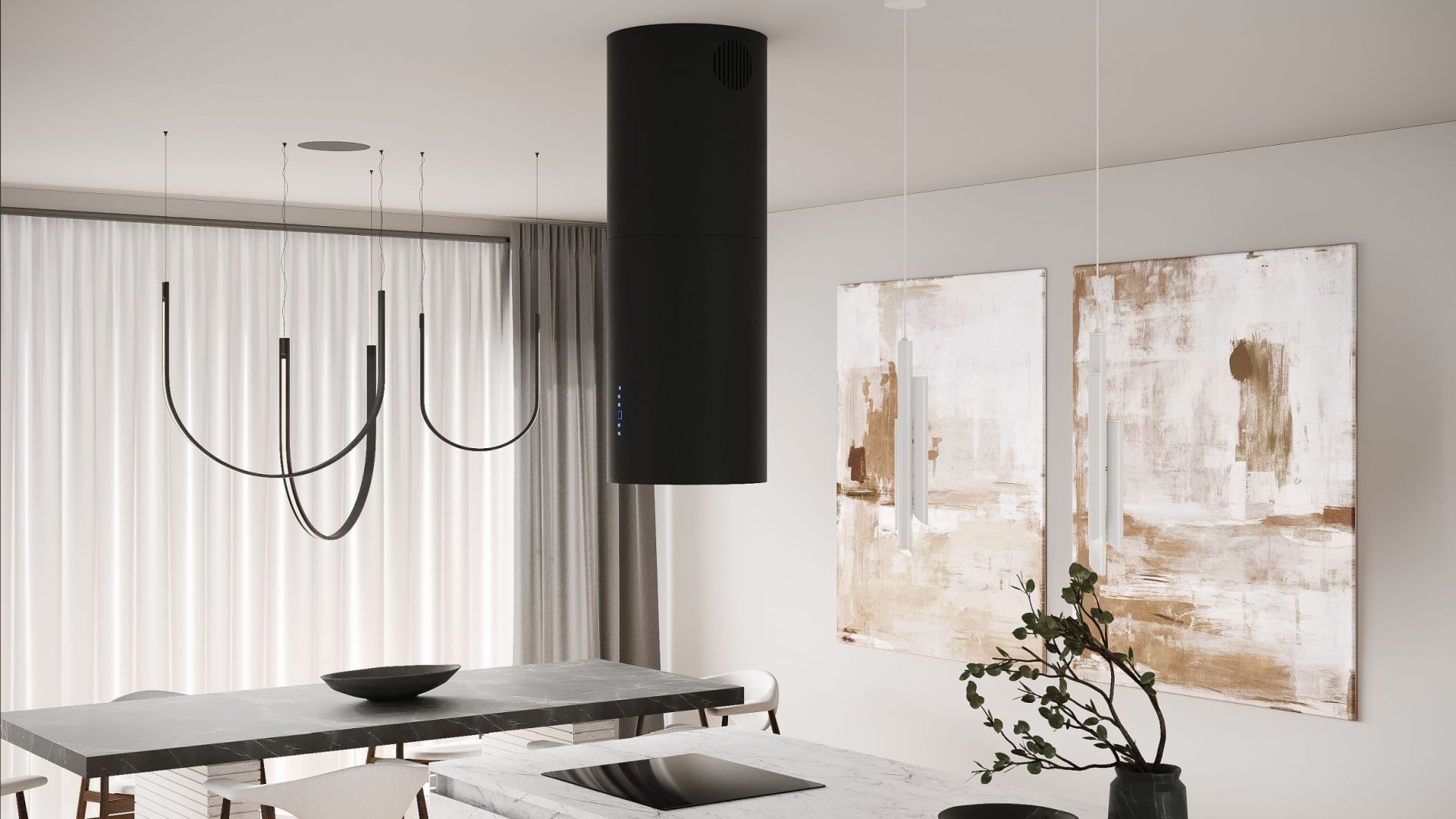 Ostrůvkové digestoře Tubo Black Matt - Matná černá - Vizualizace 3