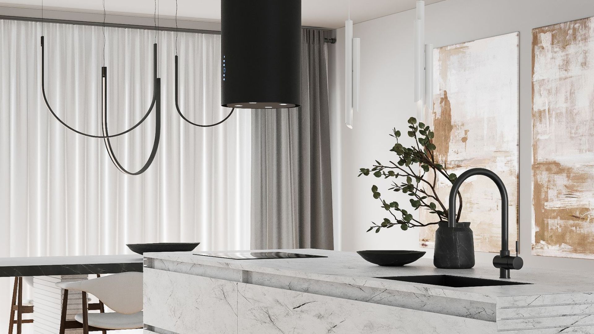 Ostrůvkové digestoře Tubo Black Matt - Matná černá - Vizualizace 4