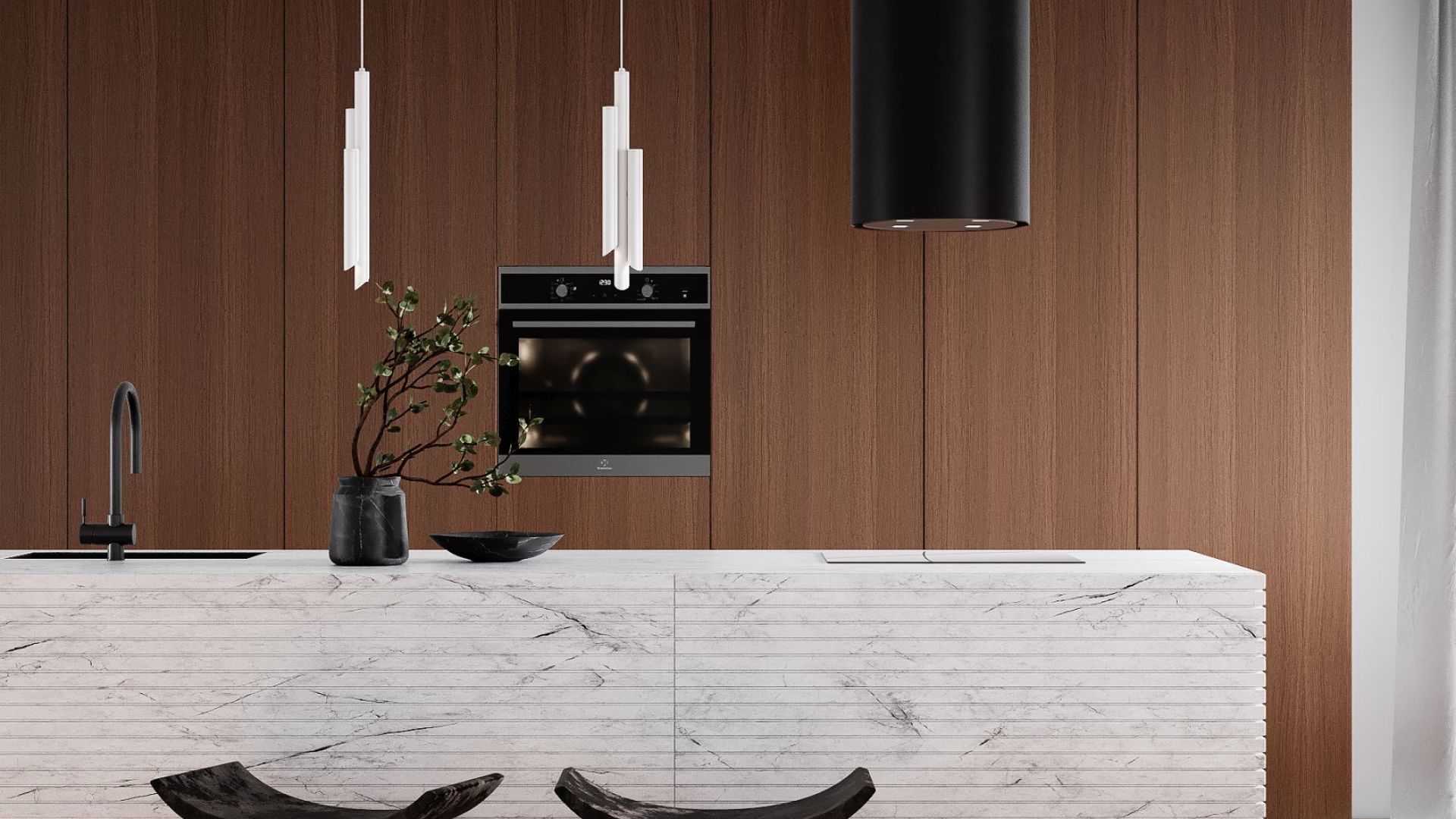 Ostrůvkové digestoře Tubo Black Matt - Matná černá - Vizualizace 5