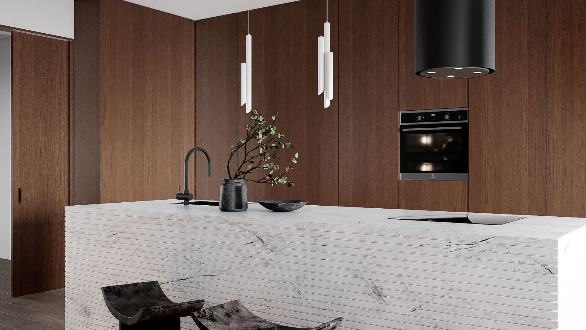 Ostrůvkové digestoře Tubo Black Matt - Matná černá - Vizualizace 7